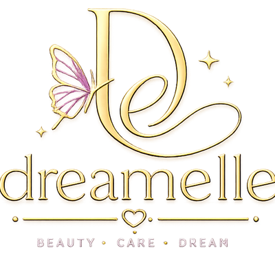 Logo of dreamelle with a butterfly and decorative elements on a white background