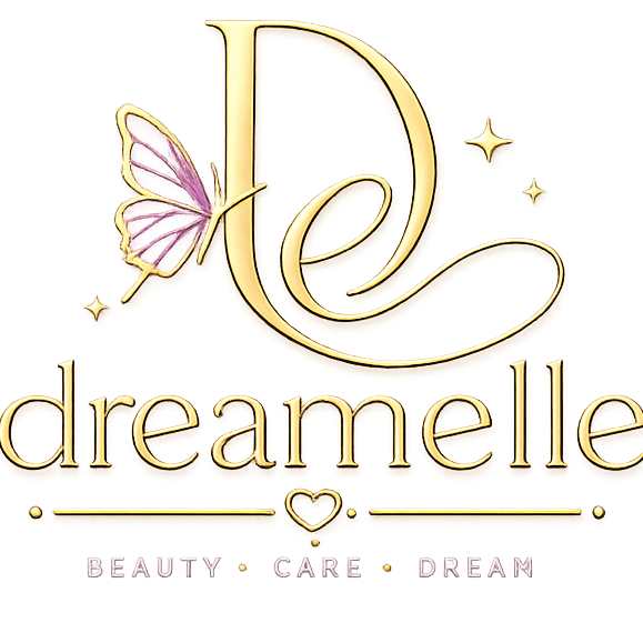 Logo of dreamelle with a butterfly and decorative elements on a white background